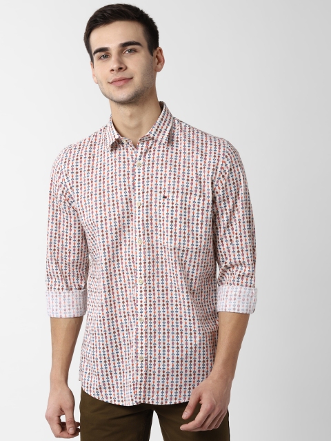 

Peter England Casuals Men Cream-Coloured & Orange Slim Fit Printed Casual Shirt