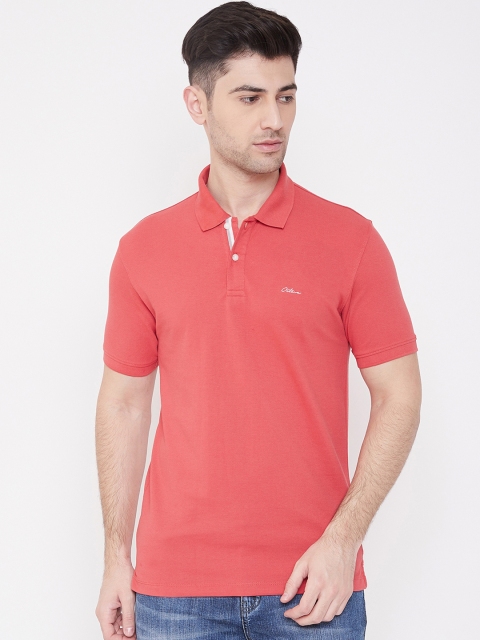 

Octave Men Coral Orange Solid Polo Collar T-shirt