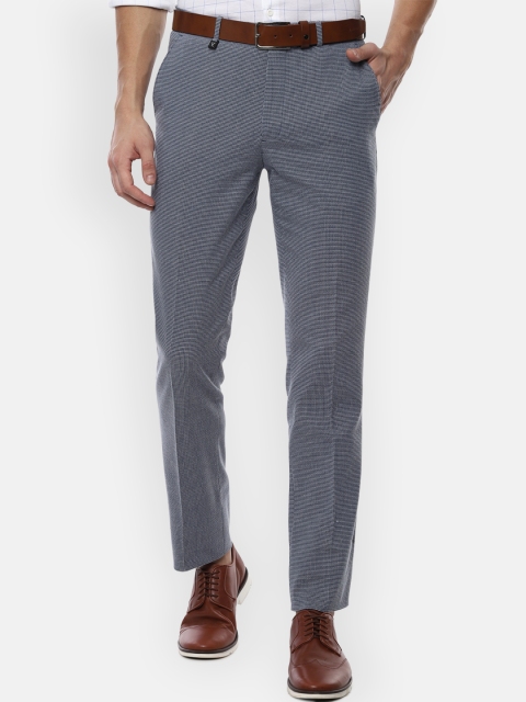 

V Dot Men Navy Blue Skinny Fit Self Design Formal Trousers