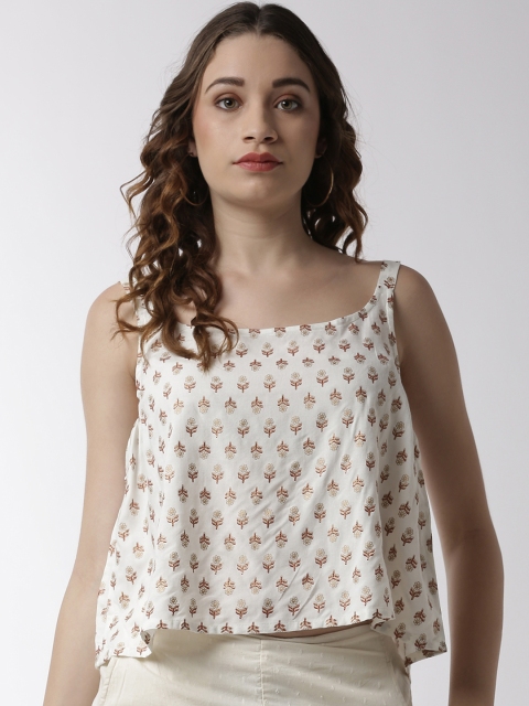 

De Moza Women Off-White & Maroon Printed A-Line Crop Top