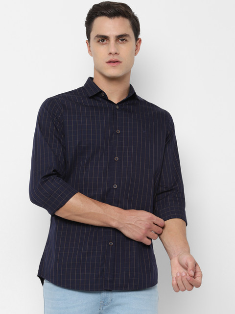 

Allen Solly Men Navy Blue & Yellow Slim Fit Checked Casual Shirt