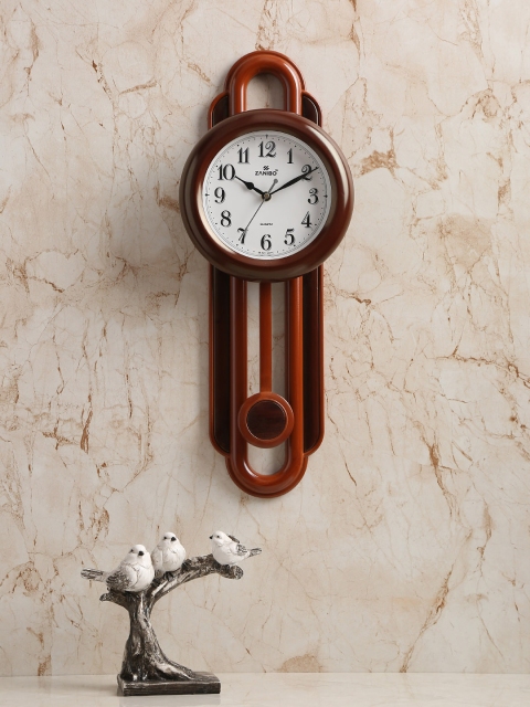 

ZANIBO Coffee Brown Round Shaped Solid 20 cm Analogue Wall Clock