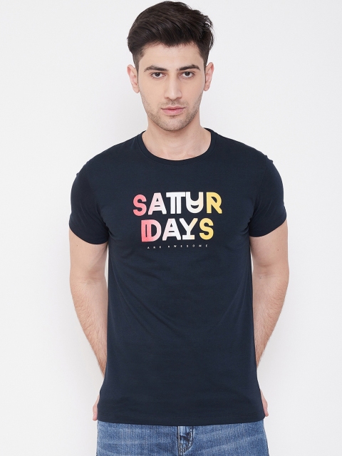 

Octave Men Navy Blue Printed Round Neck T-shirt