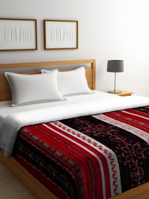 

KLOTTHE Red & Black Striped AC Room 450 GSM Double Bed Comforter