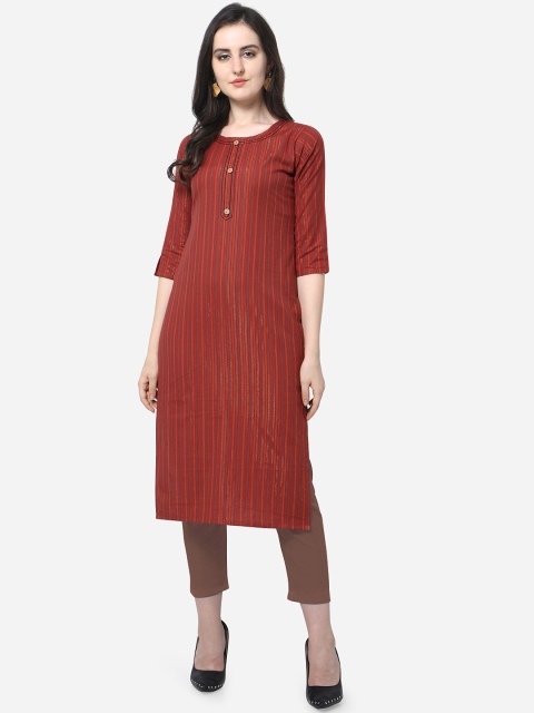 

Kvsfab Women Red & Rust Striped Straight Kurta