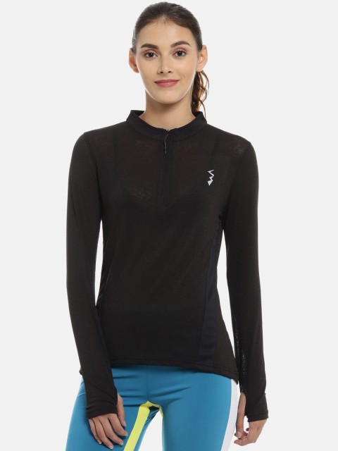 

Campus Sutra Women Black Solid High Neck T-shirt