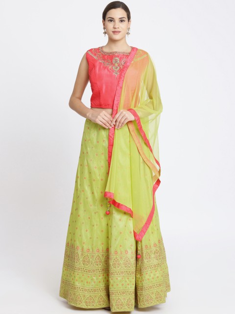 

Koskii Green & Pink Embroidered Ready to Wear Lehenga & Blouse with Dupatta