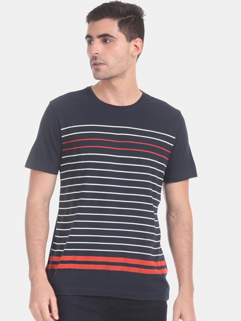 

Arrow Sport Men Blue Striped Round Neck Pure Cotton T-shirt