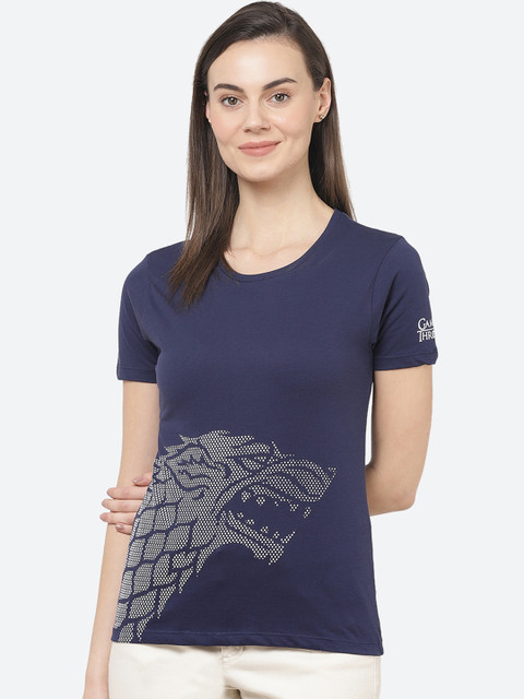 

Free Authority Women Navy Blue Printed Game Of Thrones Round Neck T-shirt