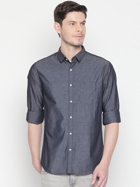 

BYFORD by Pantaloons Men Navy Blue Slim Fit Solid Casual Shirt