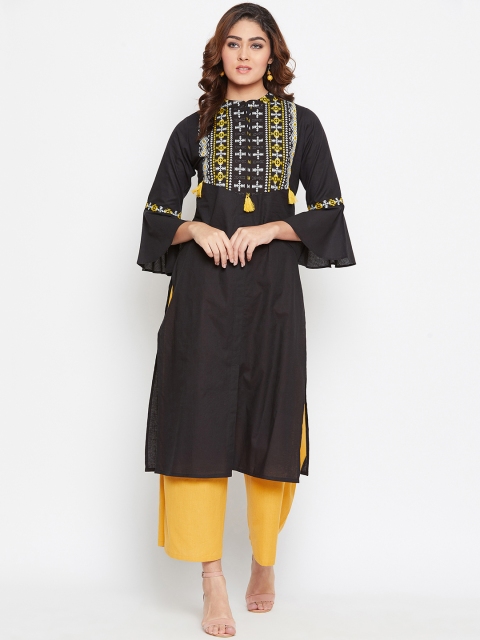 

Prakhya Women Yellow & Black Yoke Design Straight Kurta
