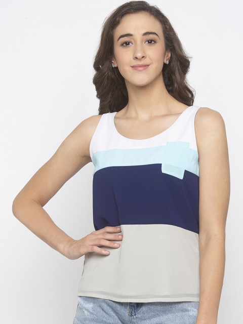 

Iti Women Blue Colourblocked Regular Top