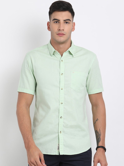 

t-base Men Lime Green Regular Fit Solid Casual Shirt