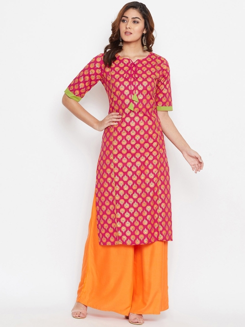 

Prakhya Women Pink & Orange Printed Straight Kurta