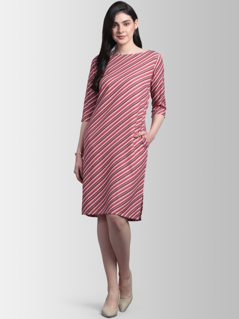 

FableStreet Women Pink Candy Striped Sheath Dress
