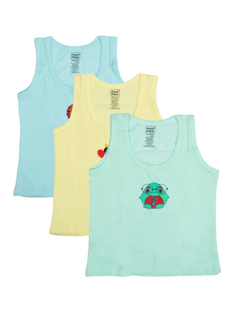

MeeMee Infant Boys Pack Of 3 Green & Yellow Printed Innerwear Vests