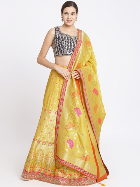 

Koskii Yellow & Navy Blue Embellished Ready to Wear Lehenga & Blouse with Dupatta