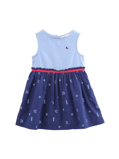 

Beebay Girls Blue Printed Fit and Flare Dress