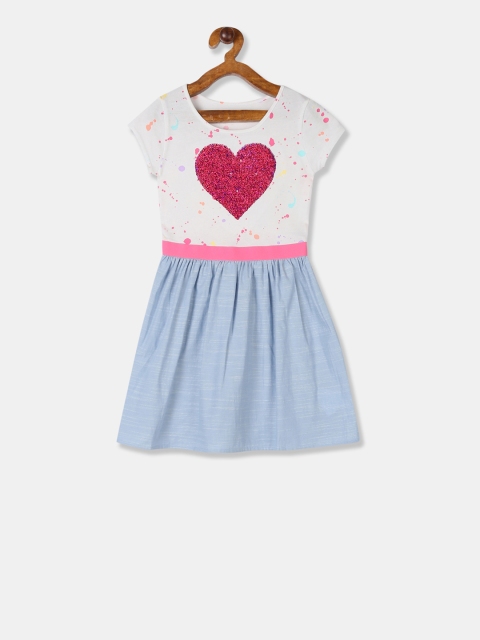 

The Childrens Place Girls White & Blue Flippy Sequinned Fit and Flare Dress