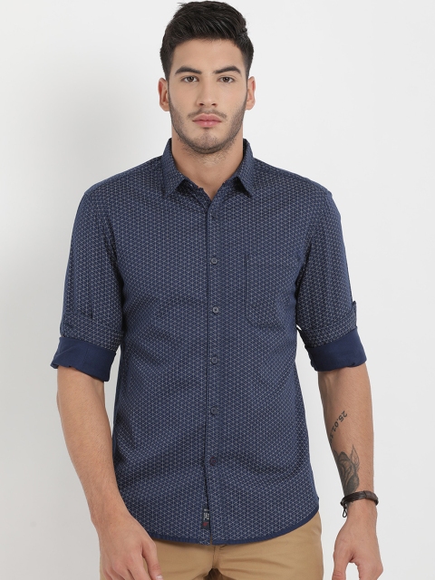 

t-base Men Navy Blue & Grey Regular Fit Printed Casual Shirt