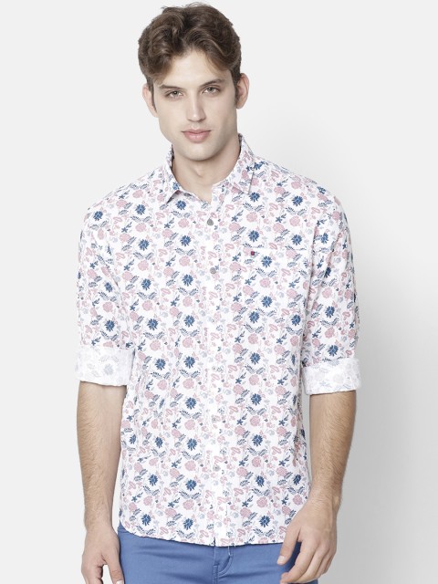 

COOL COLORS Men White & Blue Slim Fit Printed Casual Shirt