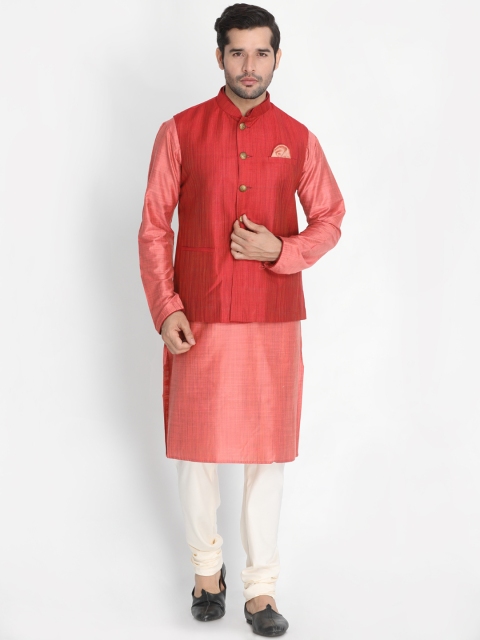 

VASTRAMAY Men Pink & White Solid Kurta with Pyjamas