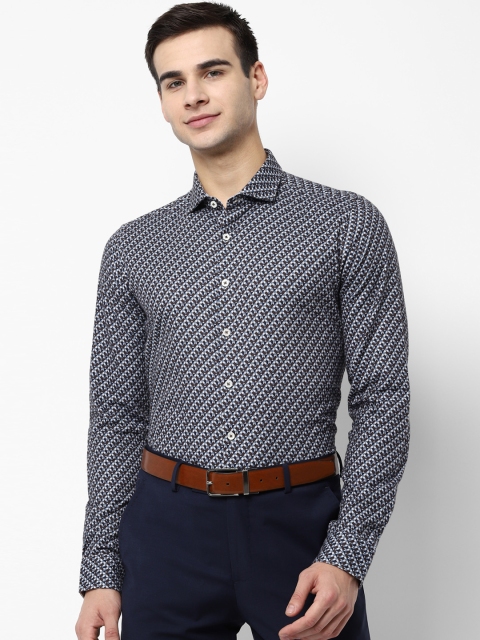 

SIMON CARTER LONDON Men Blue & White Slim Fit Printed Formal Shirt