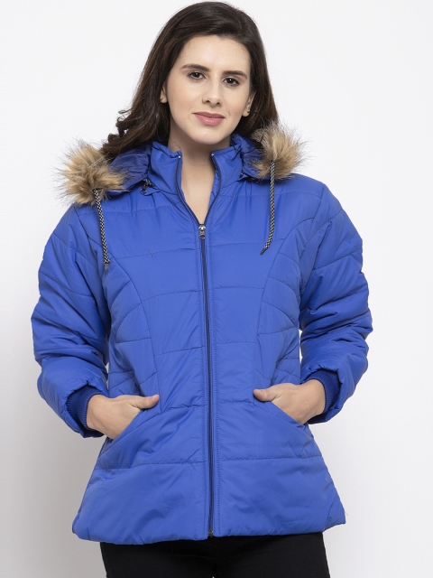 

VOXATI Women Blue Solid Padded Jacket