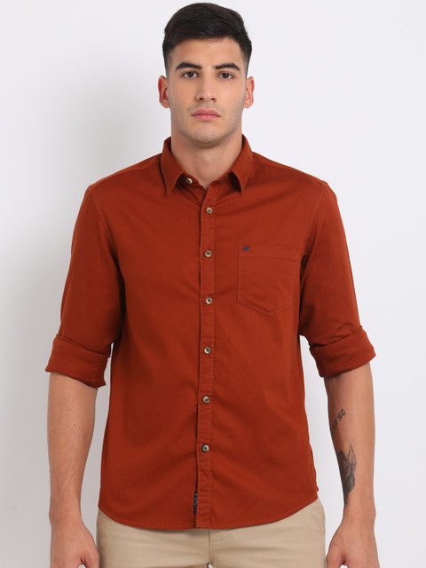 

t-base Men Rust Orange Regular Fit Solid Casual Shirt