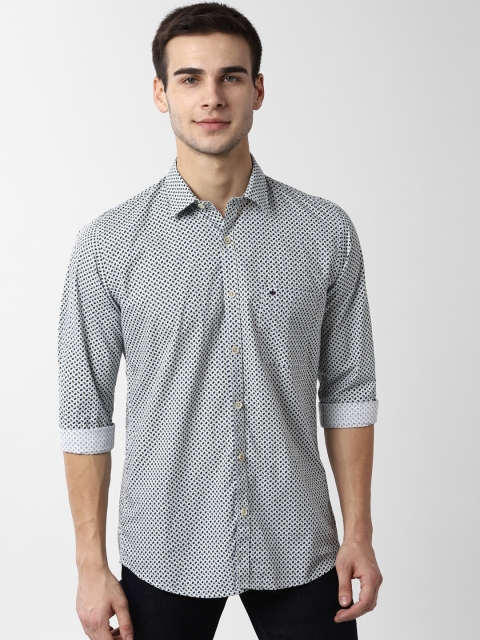

Peter England Casuals Men White & Blue Slim Fit Printed Casual Shirt