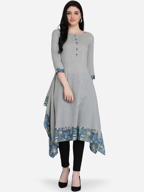 

Ojjasvi Women Grey Printed A-Line Kurta