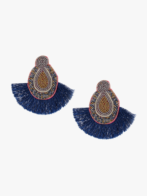 

Adwitiya Collection Blue & Gold-Plated Teardrop Shaped Drop Earrings
