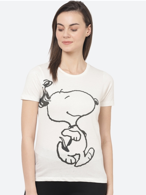

Free Authority Women Off-White & Black Snoopy Printed Round Neck T-shirt