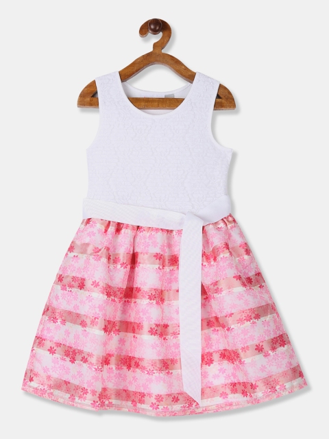 

The Childrens Place Girls Pink & White Colourblocked Fit and Flare Dress
