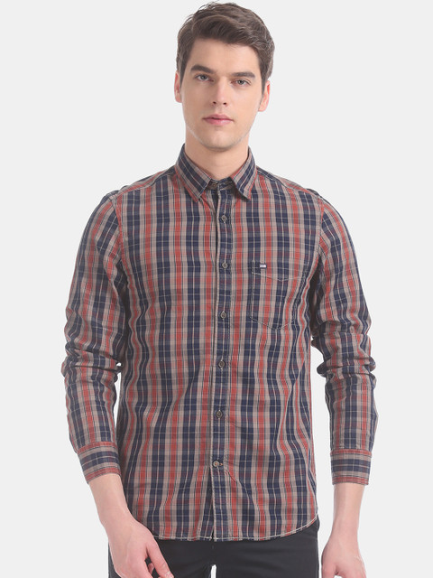

Arrow Sport Men Blue & Beige Slim Fit Checked Casual Shirt