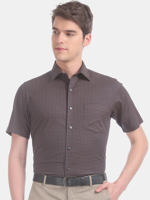 

Arrow Men Navy Blue & Brown Regular Fit Checked Formal Shirt