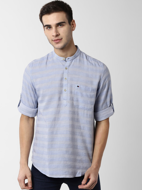 

Peter England Casuals Men Blue & Off-White Slim Fit Striped Casual Shirt