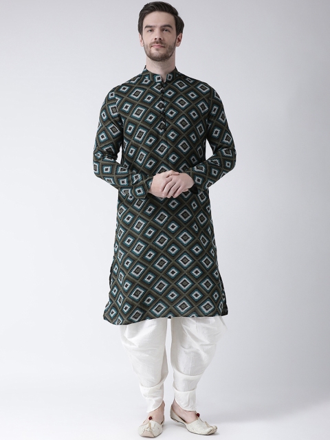 

DEYANN Men Green & Black Printed Straight Kurta