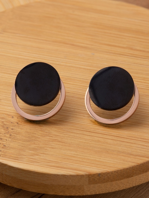 E2O Rose Gold-Plated Black Circular Studs