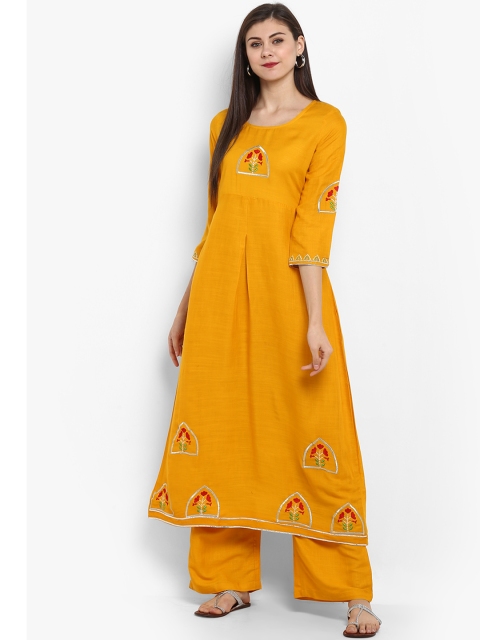 

Fashion String Women Mustard Yellow & Red Embroidered Kurti with Palazzos