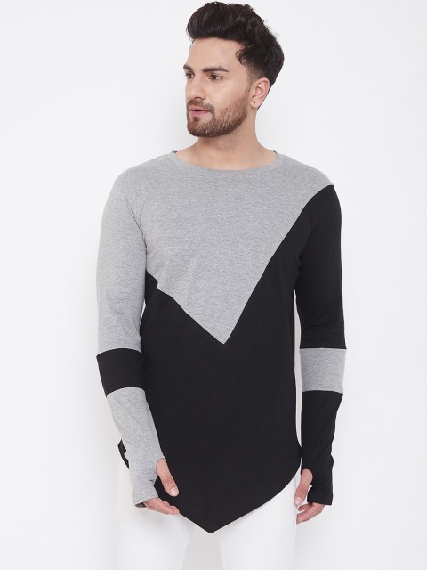 

Hypernation Men Grey & Black Colourblocked Round Neck Slim Fit T-shirt