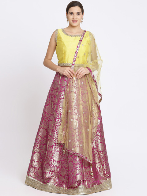 

Koskii Yellow & Magenta Embroidered Ready to Wear Lehenga & Blouse with Dupatta