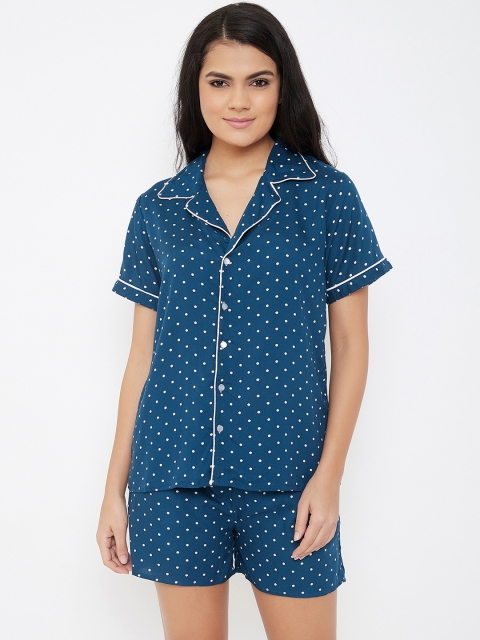 

Clovia Women Blue & White Printed Night suit