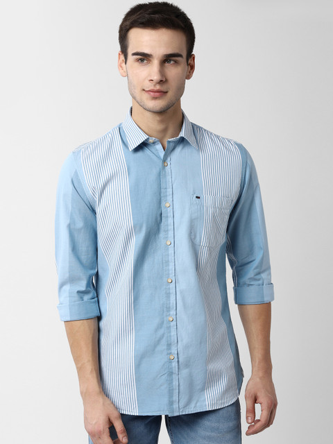 

Peter England Casuals Men Blue & White Slim Fit Striped Casual Shirt