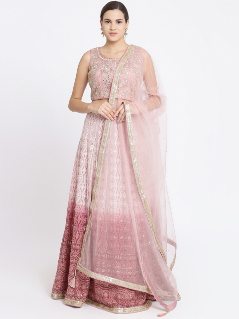 

Koskii Pink & Silver-Toned Embellished Ready to Wear Lehenga & Blouse with Dupatta