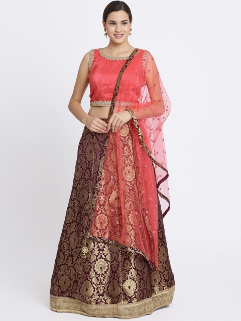 

Koskii Purple & Pink Embroidered Ready to Wear Lehenga & Blouse with Dupatta