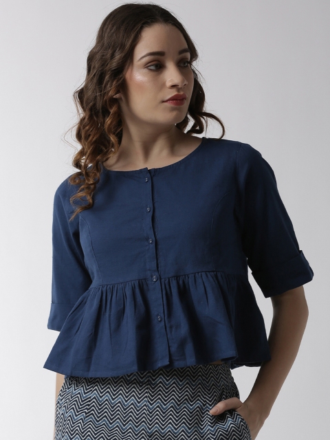 

De Moza Women Blue Solid Peplum Top