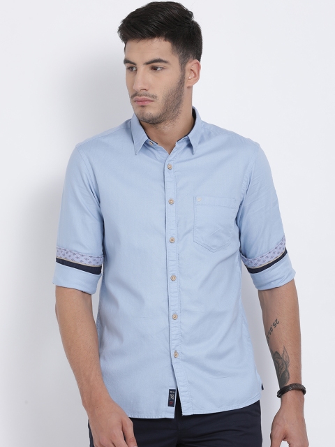 

t-base Men Blue Regular Fit Solid Casual Shirt