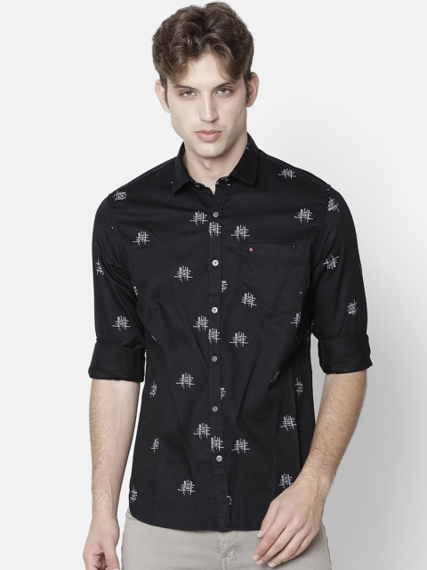 

COOL COLORS Men Black Slim Fit Printed Casual Shirt