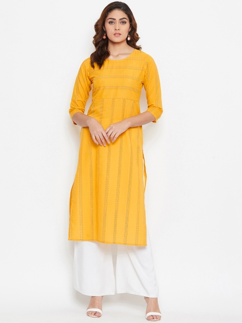 

Prakhya Women Yellow & White Printed Straight Kurta